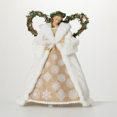 Rustic Nature Angel Woodland Wings White Brown Christmas Decor Tree Topper 16.5”-image