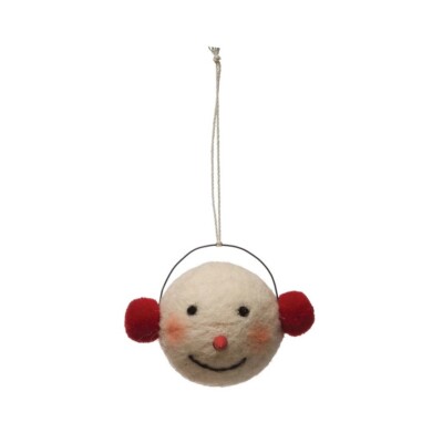 Creative Co-Op Wool Felt Snowman Head w/Earmuffs Ornament 2 1/2 Diameter-image