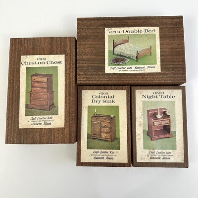 Four 1974 Craft Creative Colonial Style Miniature Furniture Kits New in Box /cb-image