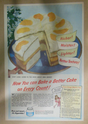 Crisco Shortening Ad: Orange Blossom Cake Recipe 1940's Size 11 x 15 inches-image