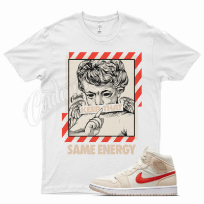 White ENERGY T Shirt for Air J1 1 Corduroy Mid SE Sail Orange Quartz -image