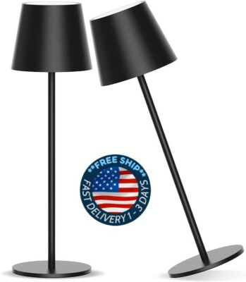 Paquete de 2 lámparas de mesa de comedor LED recargables portátiles negras.neuvo-image