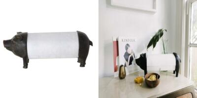 Creative Co-Op Antiqued Bronze Pig Paper Towel Holder  -image