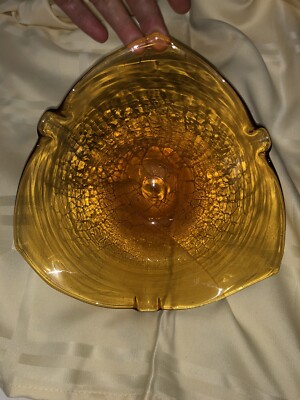 Vintage Orange Crackle Glass MCM Dish-image