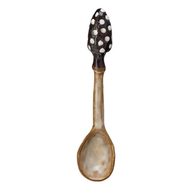 Creative Co-op Black & White Polka Dot Stoneware Mushroom Spoon-image
