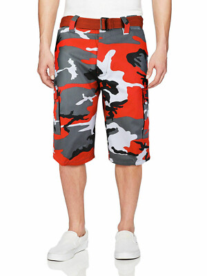 Men's Camo Cargo Military Army Multi Pocket Shorts With Belt-image