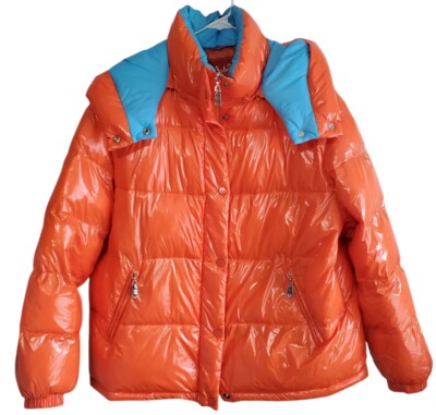 ASDRID SIZE XL COAT ORANGE BLUE PUFFER 400.00 RETAIL WORN 2 TIMES DETACHABLEHOOD-image
