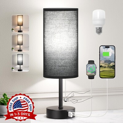 Lamparas De Mesa De Noche Luces Retro Negro Con Puerto USB Sala Dormitorio Coci-image