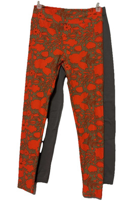 Set of 2 Women's OS One Size Leggings Mid Rise Cropped Orange Lularoe Gray F & F-image