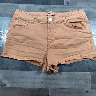 Refuge Shorts Womens 14 Orange Cut-Off Mid-Rise Zip Closure Medium Wash Denim-image