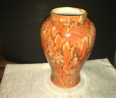 Stunning Orange VINTAGE Mid Century MCM Art Pottery Drip Glazed Vase -image