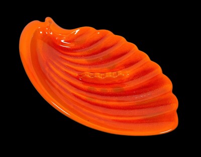 Royal Haeger Mid Century Orange Shell Ashtray 155 USA 14x7.5  Perfect for fall-image
