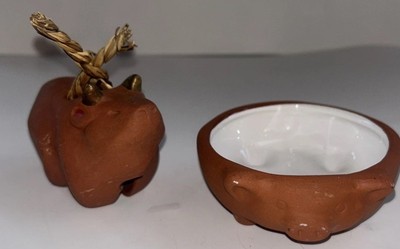 Mini Terra Cotta Pig Shaped Trinket Dish Sauce Dish By CreativeCo-op/pig bell-image