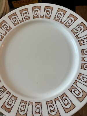 3 Vintage Mid Century Sears Olympia 10 1/2  Dinner plates 4577 Atomic Orange-image