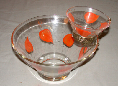 Modern Mid 1950's Retro Orange Glass Salad Chip & Dip Serving Bowl-image