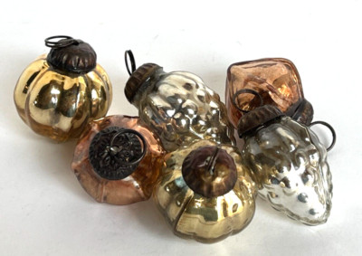 Creative Co-Op 6 Vintage Look Mercury Glass Ornaments Bronze Silver Gold 1.5