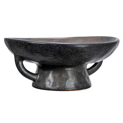 Creative Co-Op Stoneware Bowl with Handle and Base, Black Reactive Glaze-image