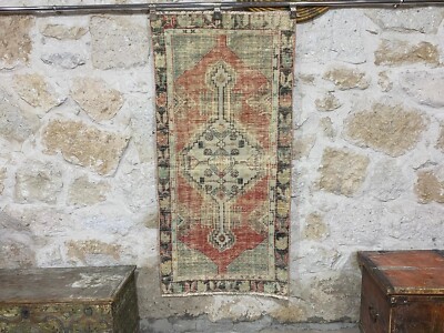 Vintage turkish handmade low pile rug,turkish orange rug-image
