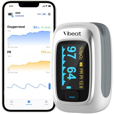 Bluetooth Fingertip Pulse Oximeter with Pulse Rate, Blood Oxygen Saturation M...-image