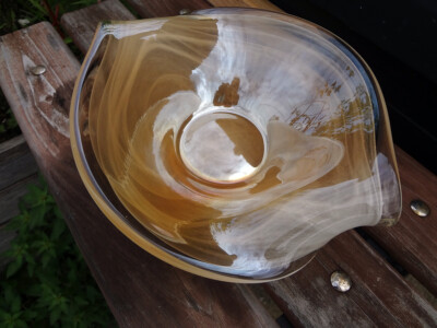 Art Glass, Swirling Orange & Tan Colors, Bowl/Dish for Fruit, nuts; Vintage-image