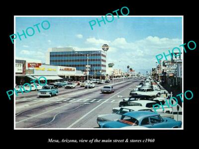 OLD 8x6 HISTORIC PHOTO OF MESA ARIZONA VIEW OF THE MAIN STREET & STORES c1960-image