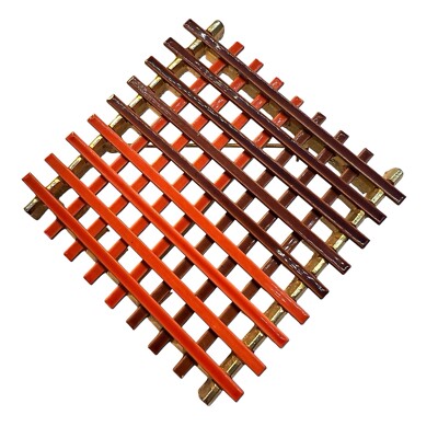 Mid Century Brooch Modernist Brutalist Geometric Lattice Open Work Orange B3-image
