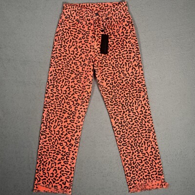 Carmar Women’s Jeans Neon Orange Leopard Pants Emelia Mid Rise Size 24 NEW-image