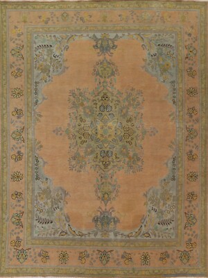Orange Overdyed Semi-Antique Tebriz 8x11 Area Rug Low Pile Wool Handmade-image