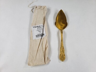 Creative Co-Op DF5701 Brass Cake Server In Printed Drawstring Bag 11 inch-image