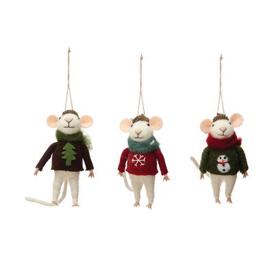 Creative Co-op - Wool Felt Mouse in Holiday Sweater Ornament - XM8624A-image