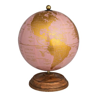 Creative Co-Op Metal and Plastic Globe on Mango Wood Stand, Pink, Gold, and N...-image