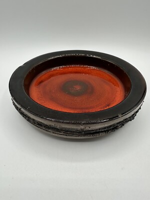 Mid Century Vintage GLIT LAVA Orange Heavyweight Ceramic Dish 8” Iceland-image