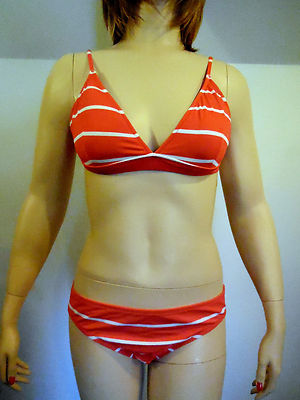 NWT J CREW BIKINI Orange Striped Mid Rise Bikini Size XL-image