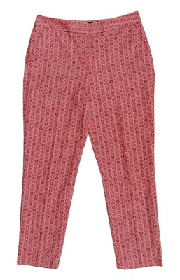 Talbots Heritage Ankle Pant Women's 8 Coral Geometric Print Embroidered Pockets -image
