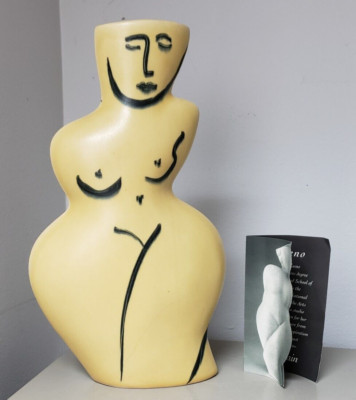 DONNA POLSENO*ART Studio Pottery Abstract~VASE~FIGURAL NUDE Picasso Style~ORCHRE-image