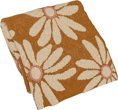 Creative Co-Op Large Cotton Knit Baby Blanket with Flower Prints, Multicolor-image