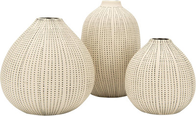 Creative Co-Op White Stoneware Vases with Textured Black Polka Dots -image
