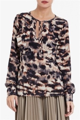 NEW BCBG MAX AZRIA FROST PLUM COMBO JOSS SILK BLOUSE FOU1J192/S70 SIZE XS-image