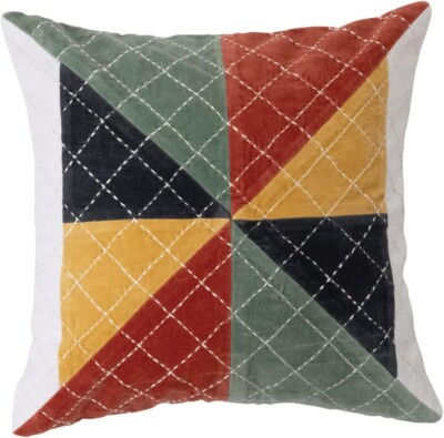 Creative Co-Op Velvet Patchwork Kantha Stitch Pillow Cover-image