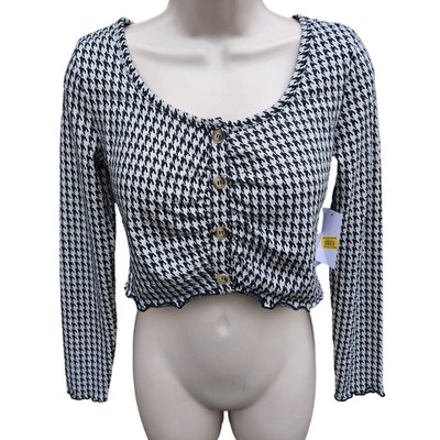 NWT La La Land Creative Co Women's Houndstooth Crop Top, Size S, Long Sleeve,-image