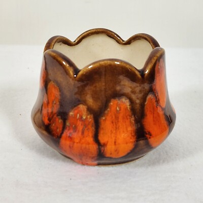 1979 Vintage Handmade Ceramic Groovy Glazed Orange Brown Bud Vase RETRO MID CENT-image