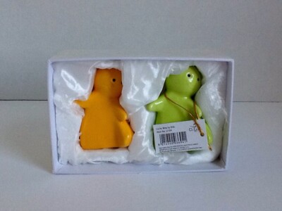 Whimsical Salt & Pepper Shakers MiLedi Collection Orange & Green Porcelain Italy-image