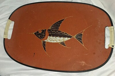 Mid Century Tiki Tray Swordfish Oval Handed Barware 17 1/4