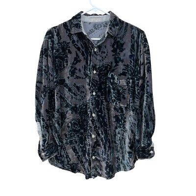 CP Shades Joss Velvet Shirt Women's Small Silk Blend Relaxed Fit Black Paisley-image