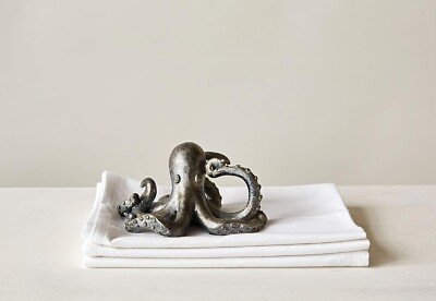 Napkin Rings Octopus Creative Co-Op  Set 4pc Antique Silver Coastal Dining Decor-image