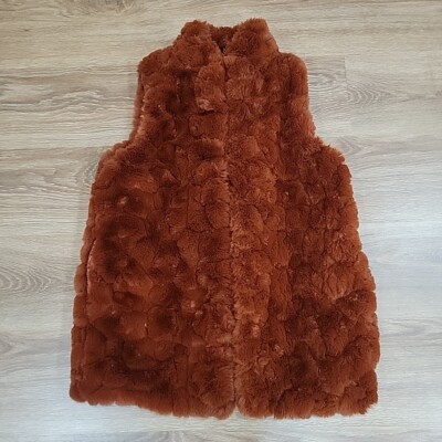 RACHEL ZOE Faux Fur Burnt Orange Rust Mid Length Vest Medium Designer Fashion-image