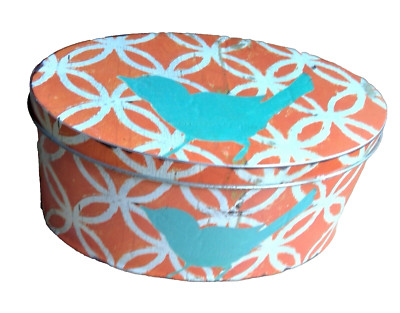 Creative Co-op decorative storage tin orange retro look bluebird Little e Studio-image