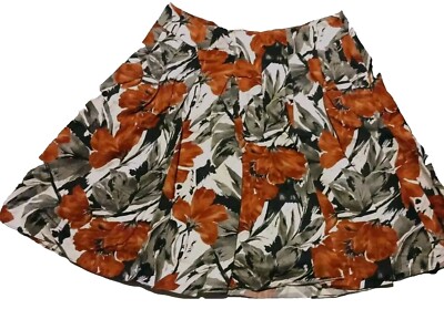 The Limited Women's Brown-Orange/Grey/Cream Floral Aline Skirt With Pockets M-image