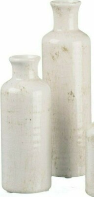Small White Vase Set  (Ceramic), Distressed White, Set of ( 2 ) Vases .-image