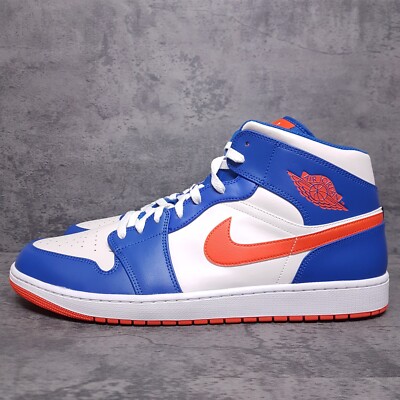 NIKE AIR JORDAN 1 Mid Knicks Basketball Shoes Mens 18 Blue White Orange-image